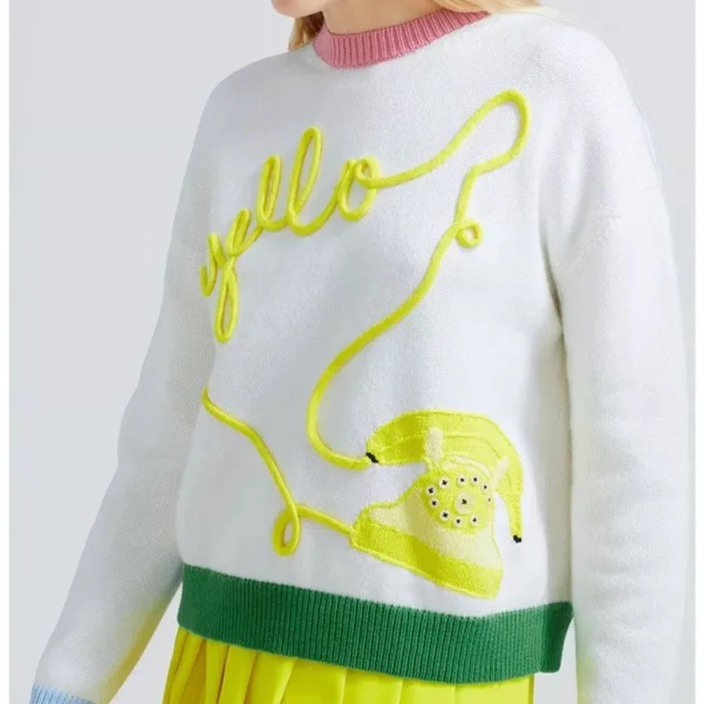 LELA ROSE Banana Phone Wool Sweater with Multicolor Trim - Picture 7 of 7